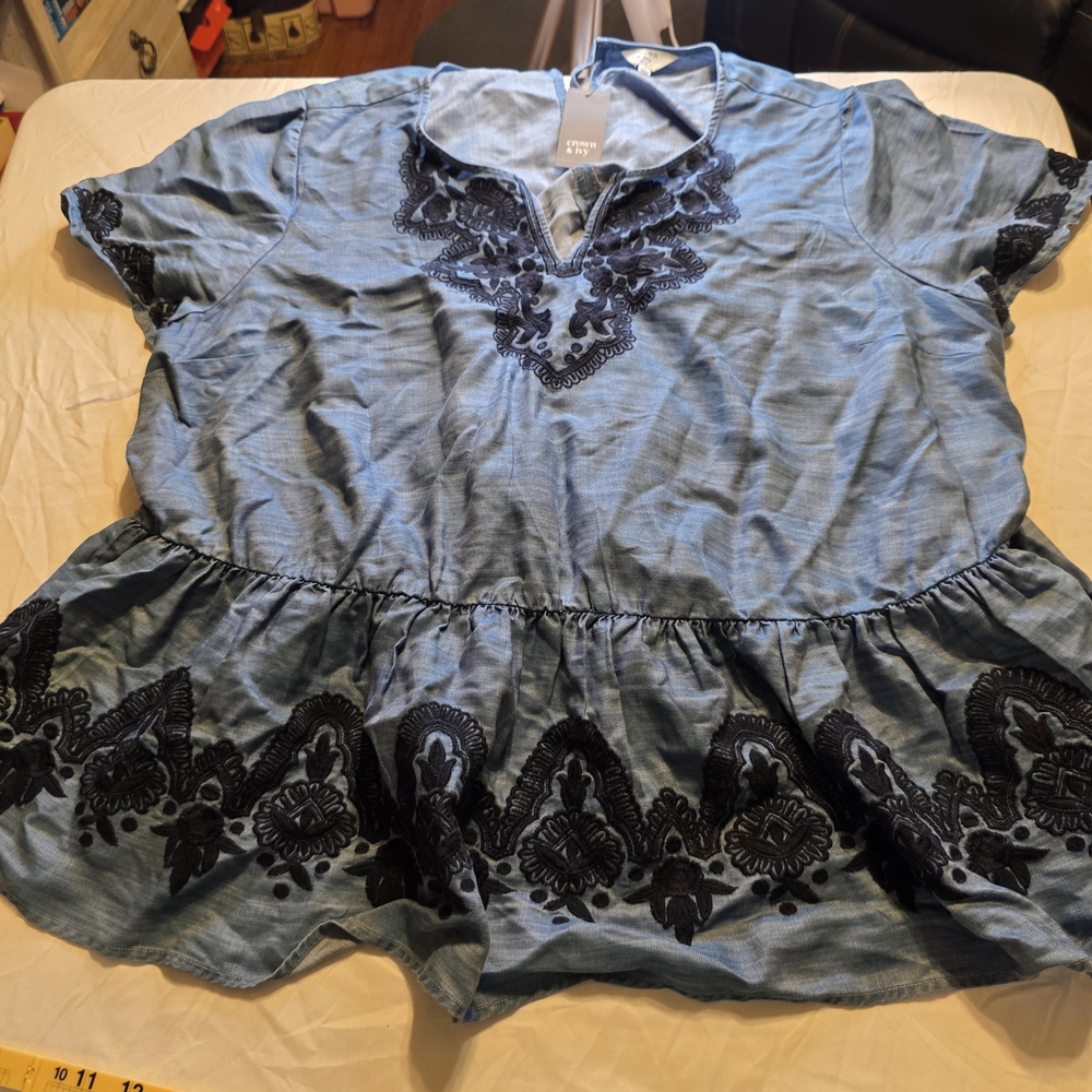 Blue Embroidered Women's Top